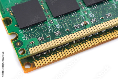 computer RAM, system memory, main memory, random access memory, internal memory, onboard, computer detail, close-up, high resolution, isolated on white background