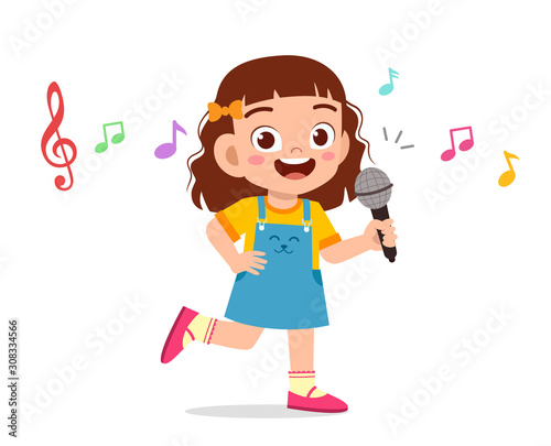 happy cute kid girl sing with smile