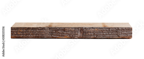Not planed wooden block isolated on white. wooden blank for the joiner.