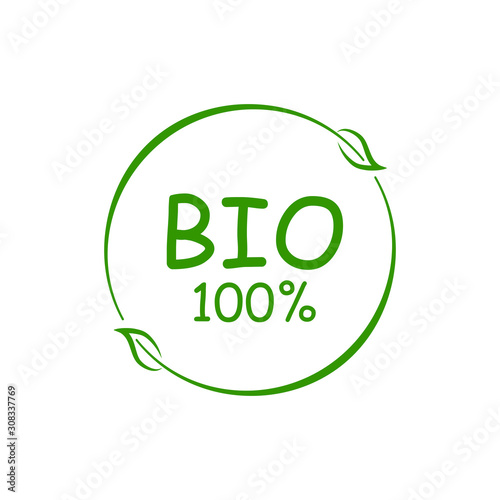 Eco product button circle icon with green leaf, bio healthy organic food label and high quality product badges, 100 % bio – stock vector