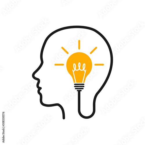 Idea, creative concept with head and bulb - stock vector