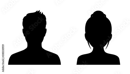Man and woman head icon silhouette. Male and female avatar profile, face silhouette sign – for stock vector