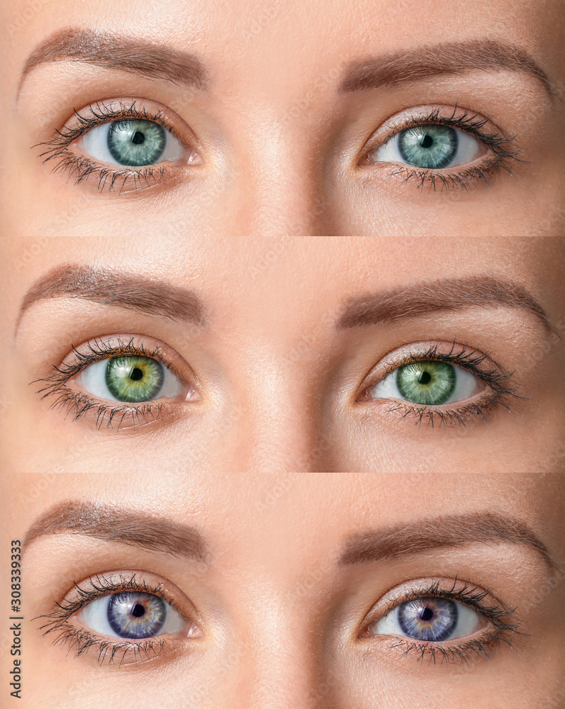 Fototapeta premium Female eyes with different contact lenses