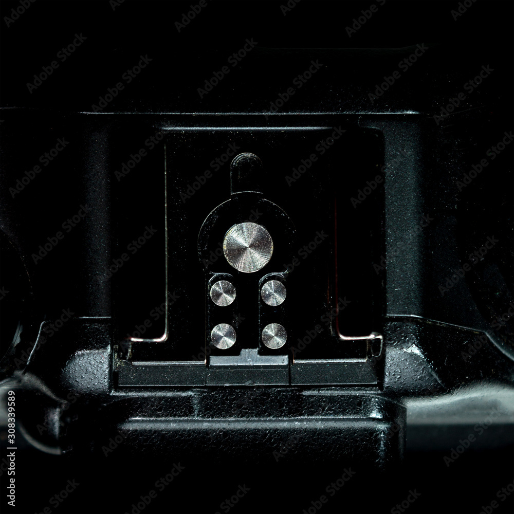 hot shoe on modern digital single-lens reflex mirrorless camera, contact for external flash connection