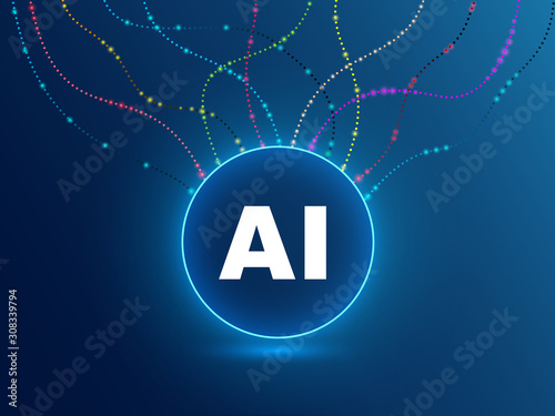 Artificial intelligence concept. Virtual technology web background. Machine learning and cyber mind domination concept. AI in humanoid brain with neural network thinks - stock vector