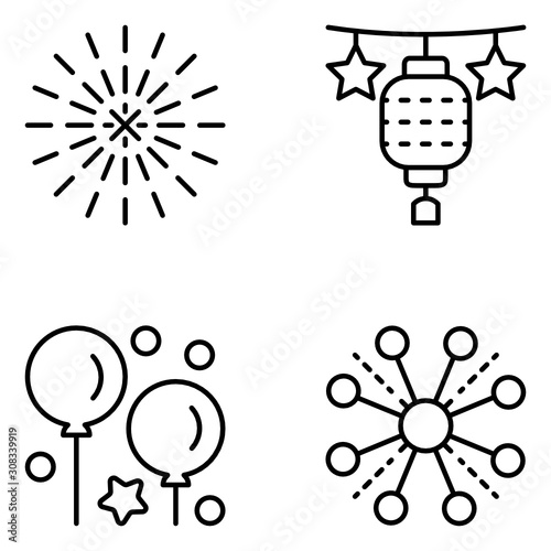 New Years Eve Vector Line Icon Set