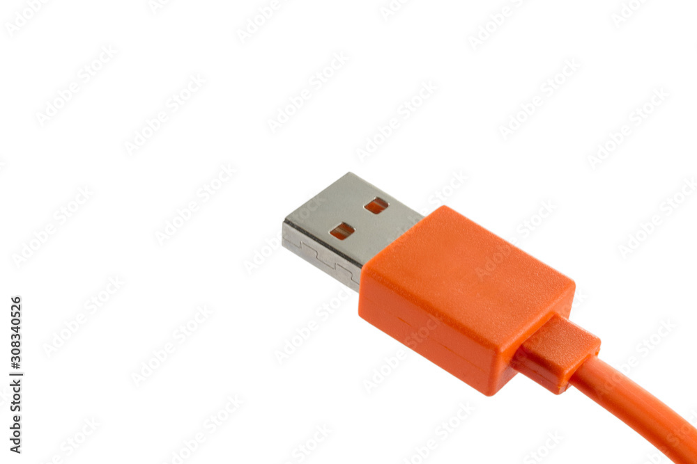 usb data cable with digital devices, charger, OTG isolated on white background usb data cable with digital devices, charger, OTG isolated on white background