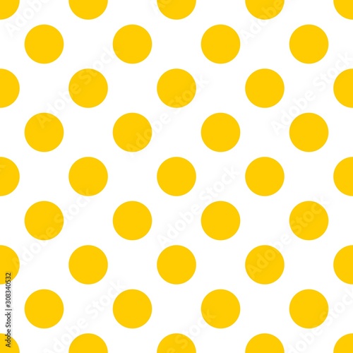 Tile pattern with vector yellow polka dots on white background