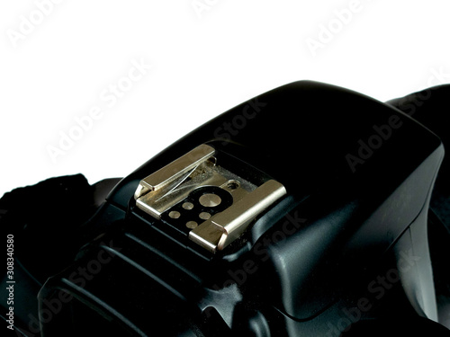 hot shoe on modern digital single-lens reflex mirrorless camera, contact for external flash connection