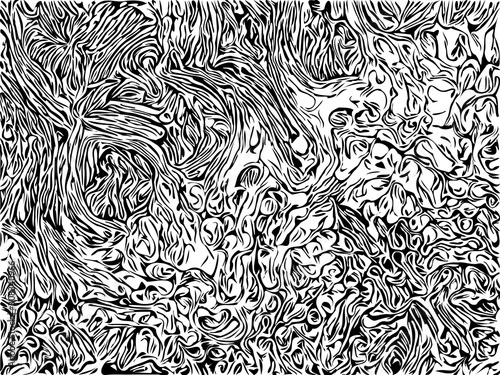 Black and white abstract coloring page with graphic fractals. Pattern with future shapes on virtual cosmic reality. Print for phone case, pillow, textile/fabric, gift and wrapping paper.