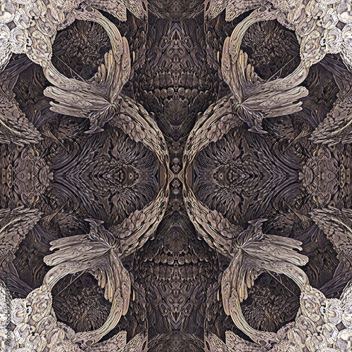 Magic background with abstract face ornament. Endless seamless pattern. Backdrop with taupe, grey, brown, black and beige colors. Pattern for textile, fabric, tile, package, gift and wrapping paper.