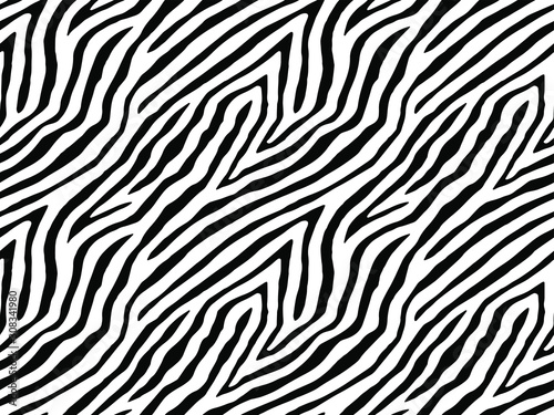 Full seamless zebra and tiger stripes animal skin pattern illustration. Black and white vector design for textile fabric printing. Fashionable and home design fit.