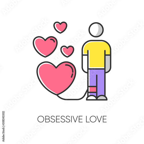 Obsessive love color icon. Possessive relationship. Attachment to lover. Extreme behaviour. Passion. Compulsive affection. Lovestruck and lovesickness. Mental disorder. Isolated vector illustration