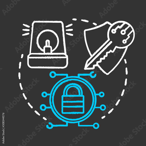Security and alarm system chalk concept icon. Smart house management idea. Innovative technology for apartment. Burglary and robbery protection. Vector isolated chalkboard illustration