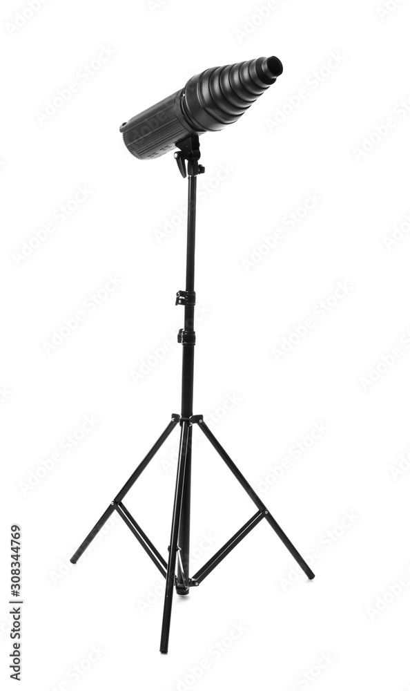 Professional lighting equipment for photo studio on white background