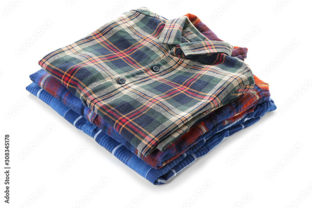 Stack of clean clothes on white background Stack of clean clothes on white background
