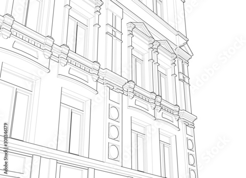 Old city architecture, vector sketch