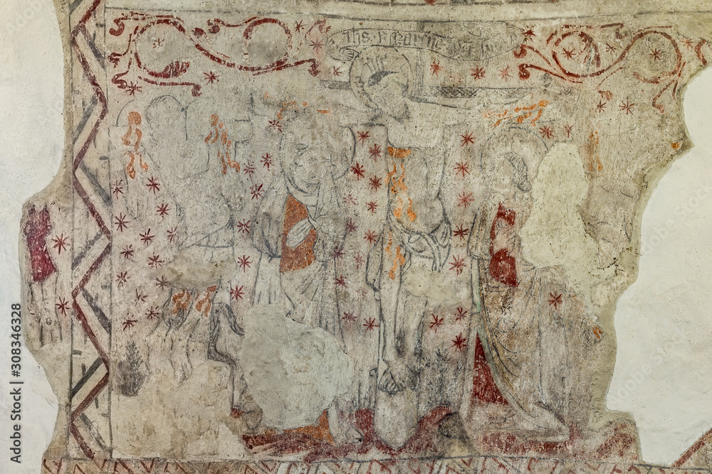 The crucifixion, an ancient gothic wall-painting