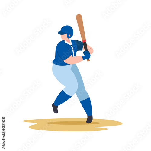 Baseball player swing baseball bat, vector sport illustration