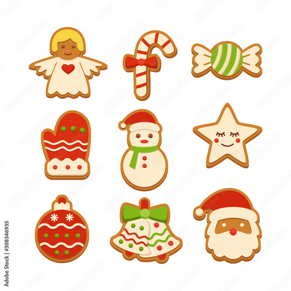Gingerbread cookies vector illustration set Gingerbread cookies vector illustration set