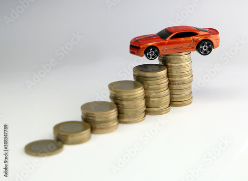 Pile of mixed iron money coins background, Car Loan, personal finance credit