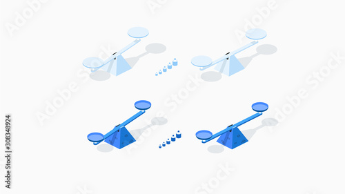 Set of isometric scales. Vector weigher collection.