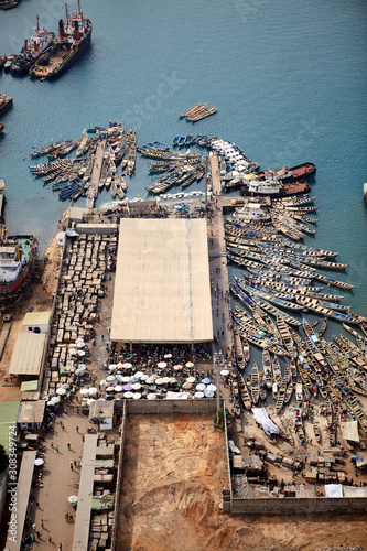 Aerial view of the traditional fishing port of Lomé.Togo 2014 photo