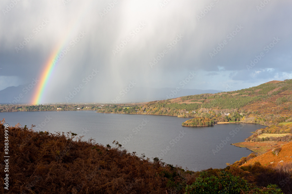 Rainbow and Rain Clouds over Caragh Lake in County Kerry, Ireland