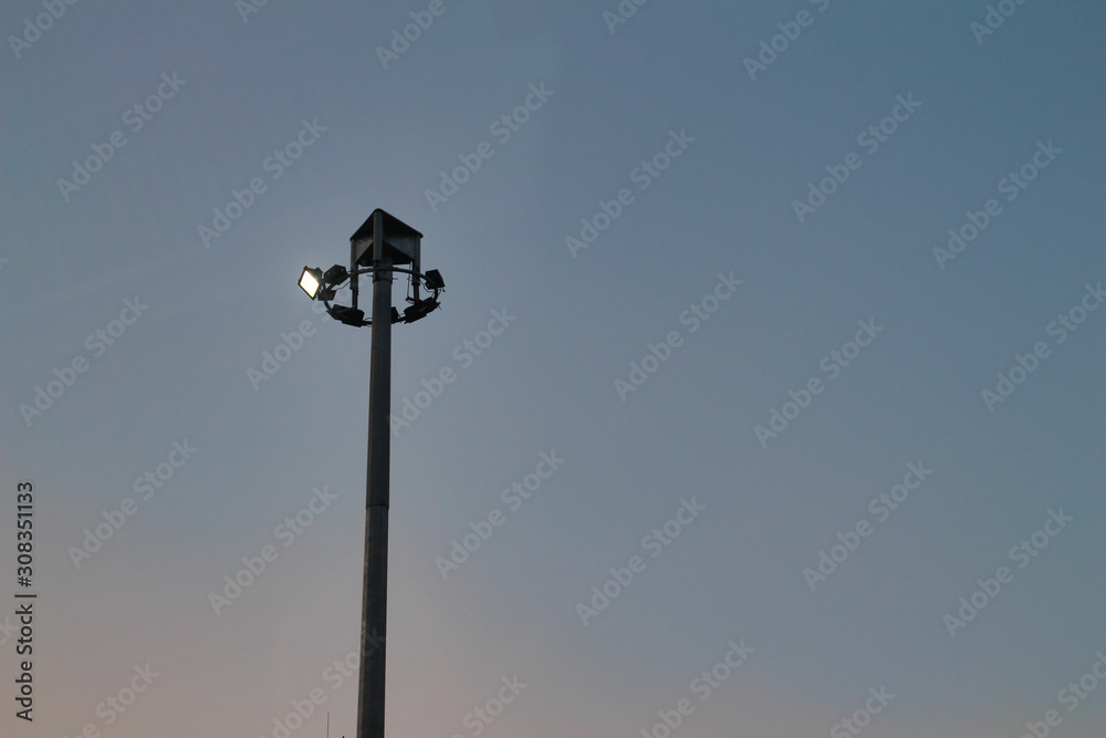 street lamp posts against the backdrop of the sunset sky,selective focus