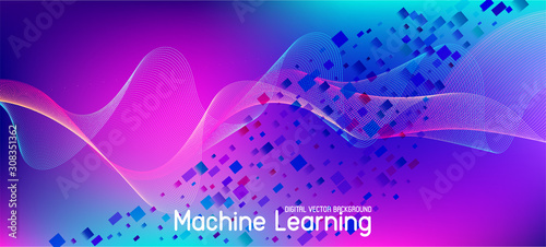 Falling Particles Distressed Purple Vector. Big Data Neon Wallpaper. 3D 
