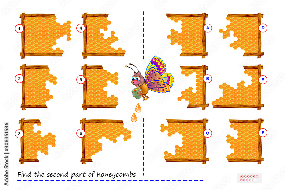 Logic puzzle game for children and adults. Find the second part of each