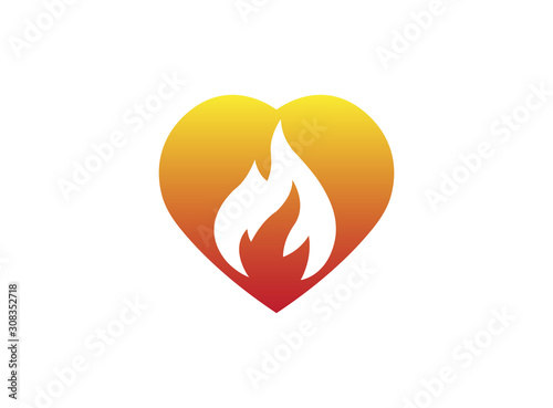 fire burning inside a heart for logo design illustration on white background