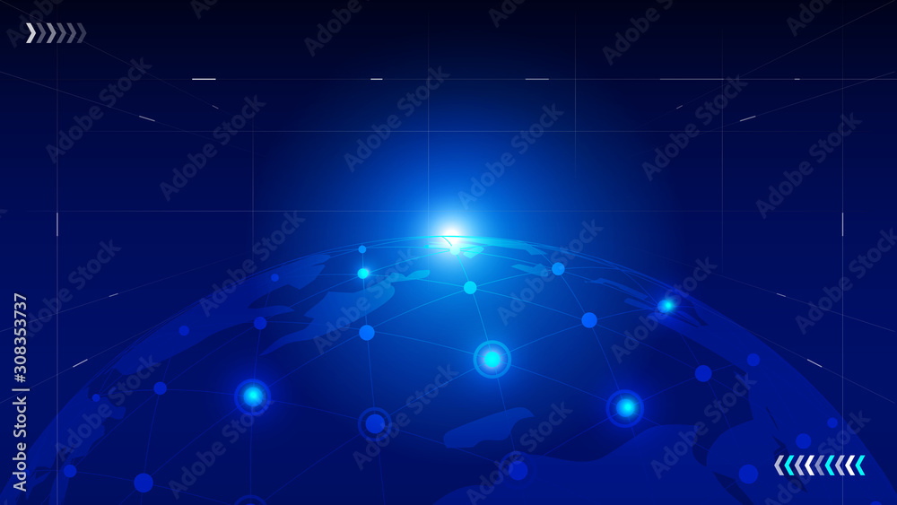 Fototapeta premium The world map sphere, the dot line connection constructs the globalization, the internationalization network science and technology background