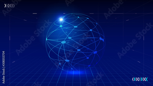 Принти на полотні The world map sphere, the dot line connection constructs the globalization, the