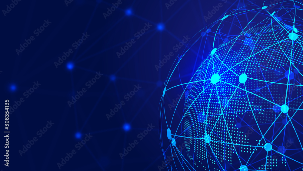 Digital earth, point and line connection, innovative technology polygon network connection concept