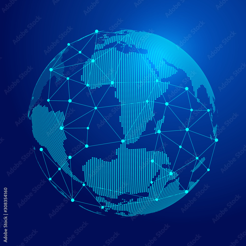 Naklejka premium Digital earth, point and line connection, innovative technology polygon network connection concept