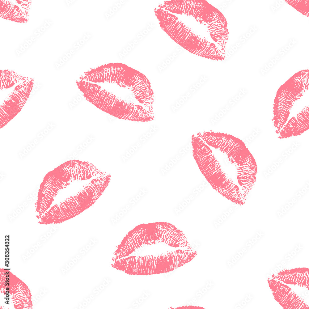 Seamless pattern pink lips kisses prints. Valentines day background Seamless pattern pink lips kisses prints. Valentines day background