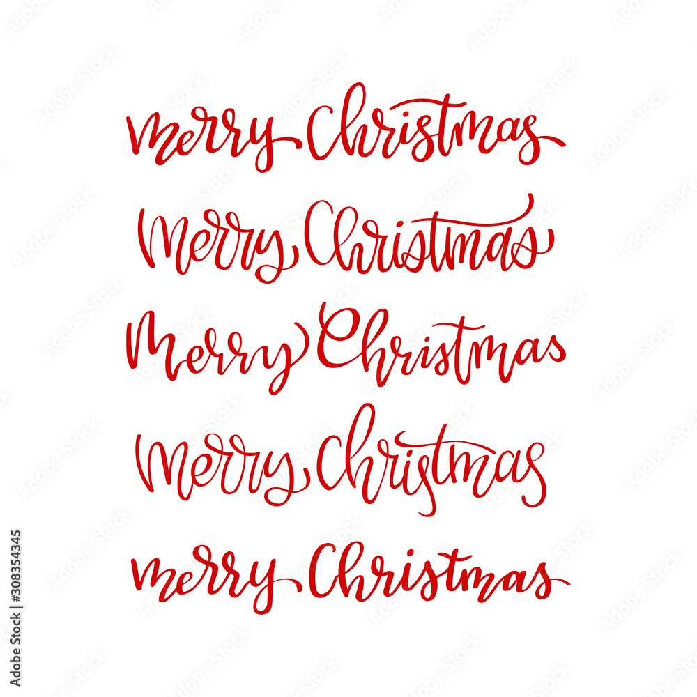 Handwritten Merry Christmas calligraphy. Set of hand lettering for cards, posters and your design Handwritten Merry Christmas calligraphy. Set of hand lettering for cards, posters and your design