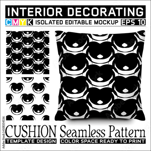 Wallpaper Mural Abstract ornamental style in cmyk color space black and white. Seamless pattern with cushion mockup for interior decorating. Torontodigital.ca