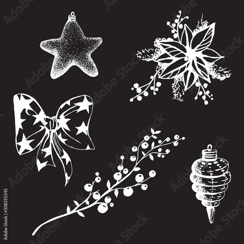 Hand drawn christmas decoration set