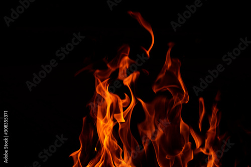 Fire flames ,Fire on black background,Bonfire fire close-up