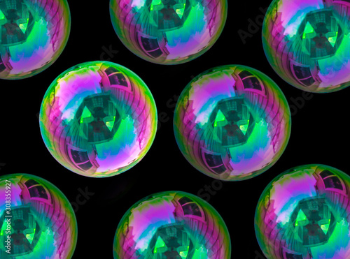 Bubbles with reflections on black background