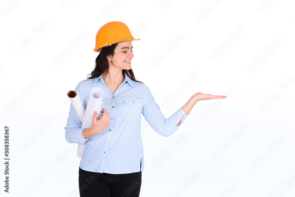 Female architect holding blueprint. Female architect holding blueprint.