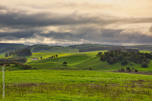 Storm clouds over Sonoma county rolling hills 