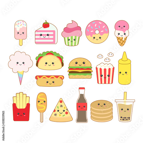 Cute kawaii junk food drawing illustration photo