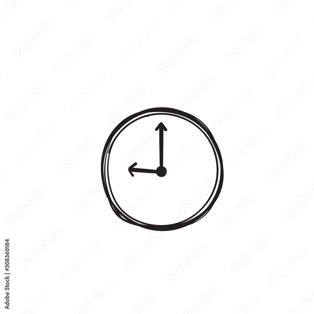 line drawing Clock icon with doodle hand drawn style on white background line drawing Clock icon with doodle hand drawn style on white background
