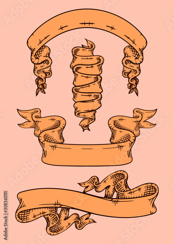 Vintage Hand Drawn Ribbons banner Vector Collection