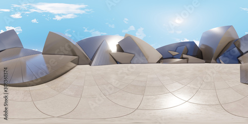 Colorful 360 degree abstract panoramic background: geometric metal cubes wall.  ( Car backplate, 3D rendering computer digitally generated illustration.)