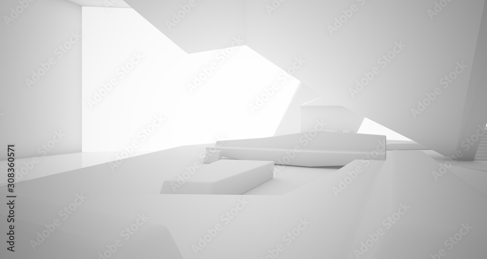 Abstract architectural white interior of a minimalist house with swimming pool. 3D illustration and rendering. Abstract architectural white interior of a minimalist house with swimming pool. 3D illustration and rendering.