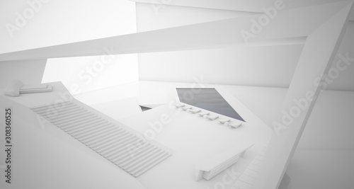 Abstract architectural white interior of a minimalist house with swimming pool. 3D illustration and rendering.